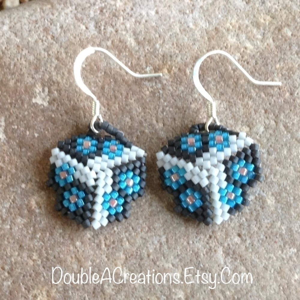 Blue Flowers Triangle Beaded Earrings